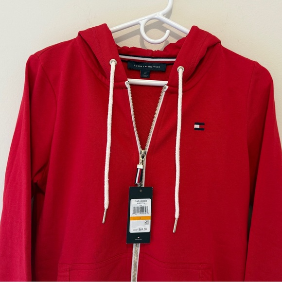 Tommy Hilfiger Women's Zip-up Hoodie French Terry Size S Red Classic Sweatshirt - Picture 7 of 14